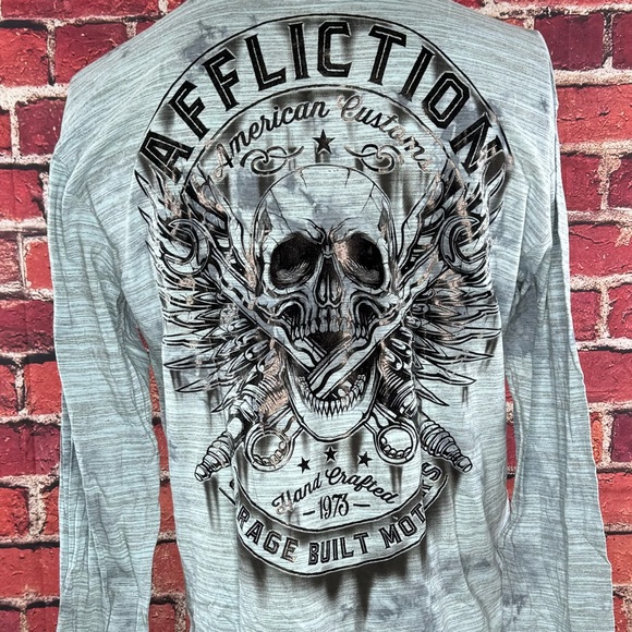 Affliction Men's Long Sleeve Graphic T-shirt -Gray/Black -2XL- NWT - Picture 7 of 9